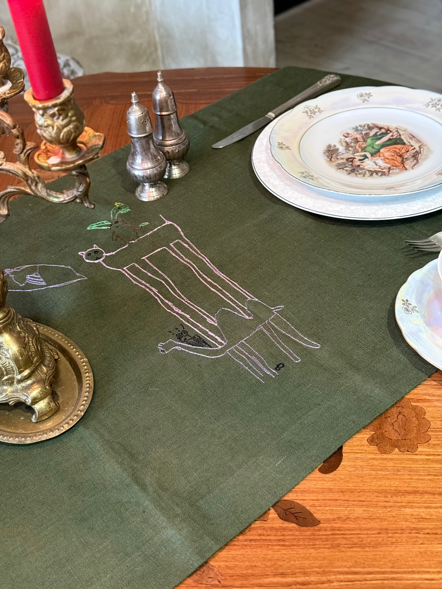 personalized linen gift, custom embroidered tablecloth, luxury family gift, heirloom textile, preserve kids drawing gift, children art embroidery, personalized family textile