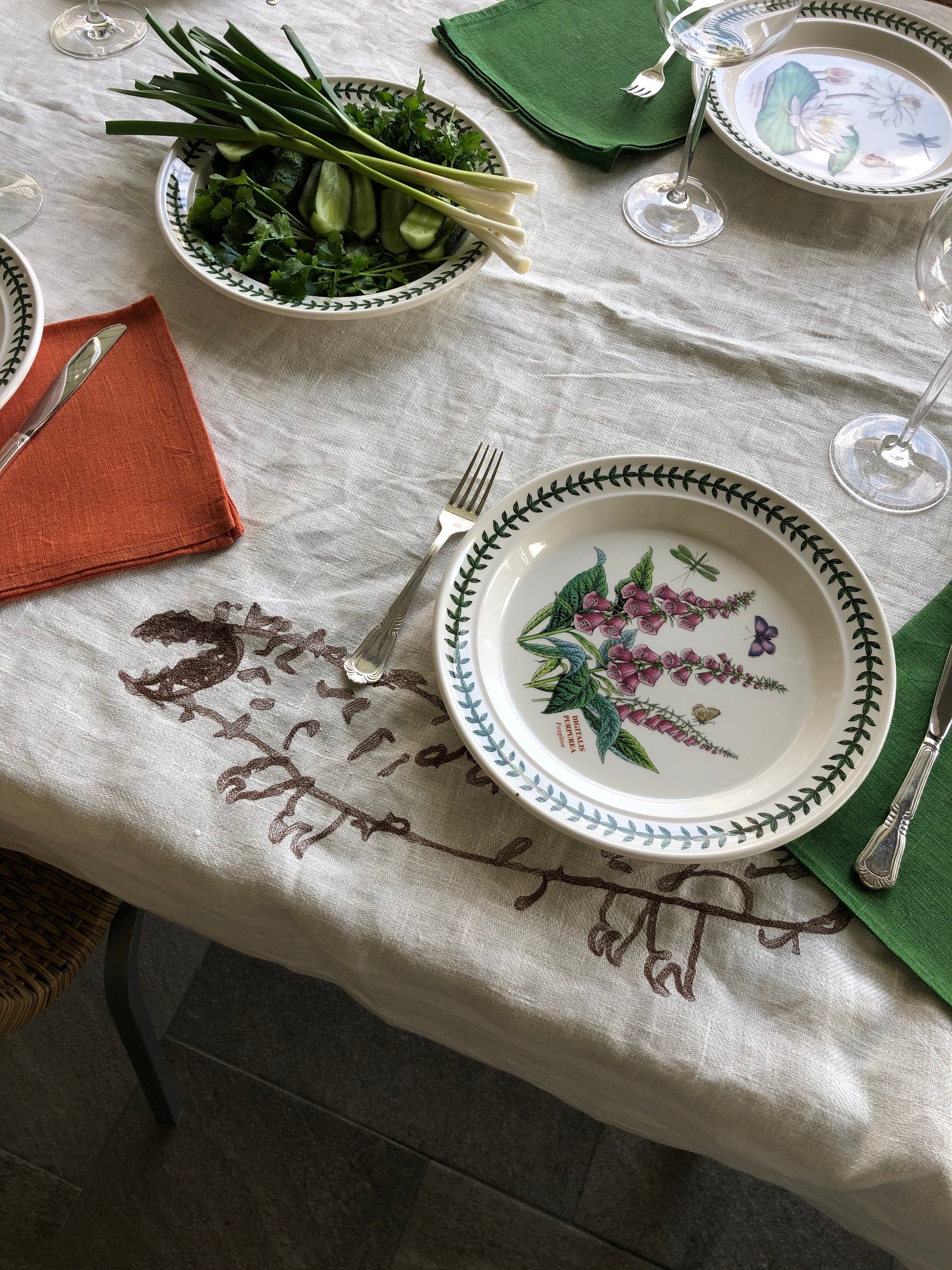 personalized linen gift, custom embroidered tablecloth, luxury family gift, heirloom textile, preserve kids drawing gift, children art embroidery, personalized family textile
