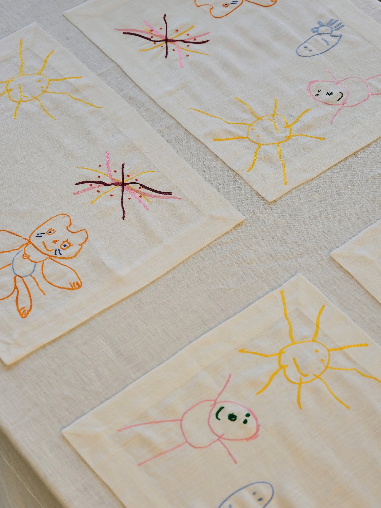 personalized linen gift, custom embroidered tablecloth, luxury family gift, heirloom textile, preserve kids drawing gift, children art embroidery, personalized family textile