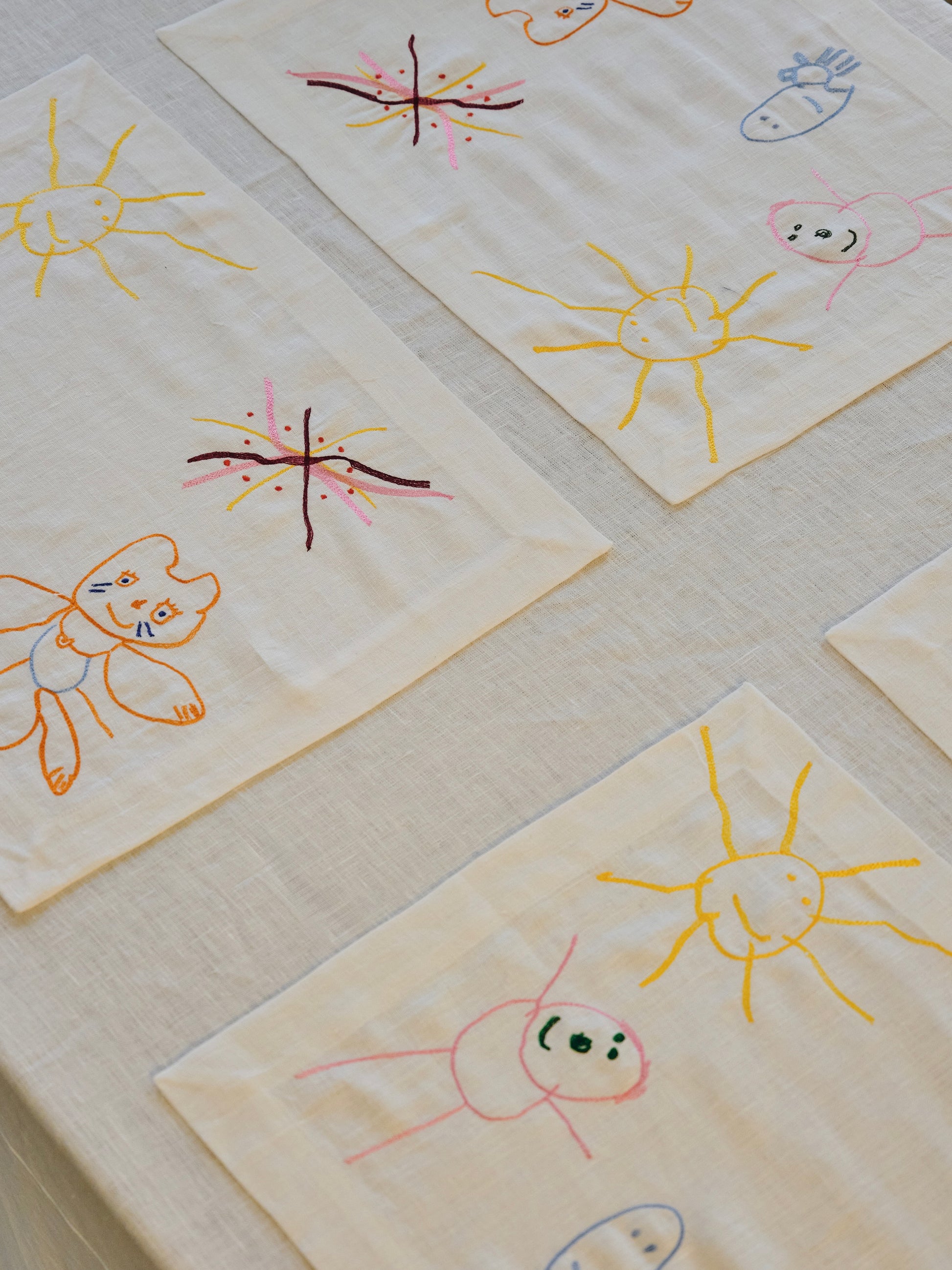personalized linen gift, custom embroidered tablecloth, luxury family gift, heirloom textile, preserve kids drawing gift, children art embroidery, personalized family textile
