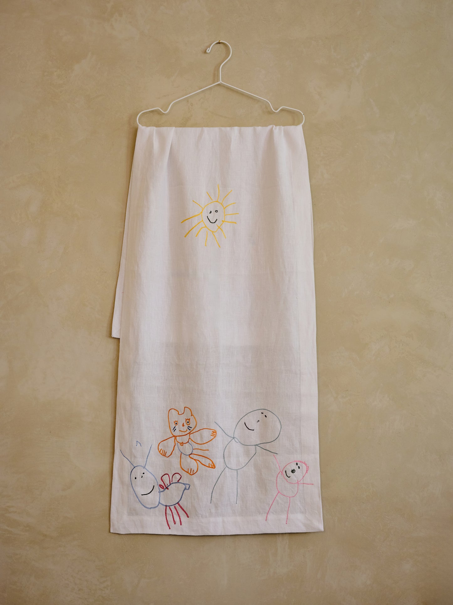 personalized linen gift, custom embroidered tablecloth, luxury family gift, heirloom textile, preserve kids drawing gift, children art embroidery, personalized family textile