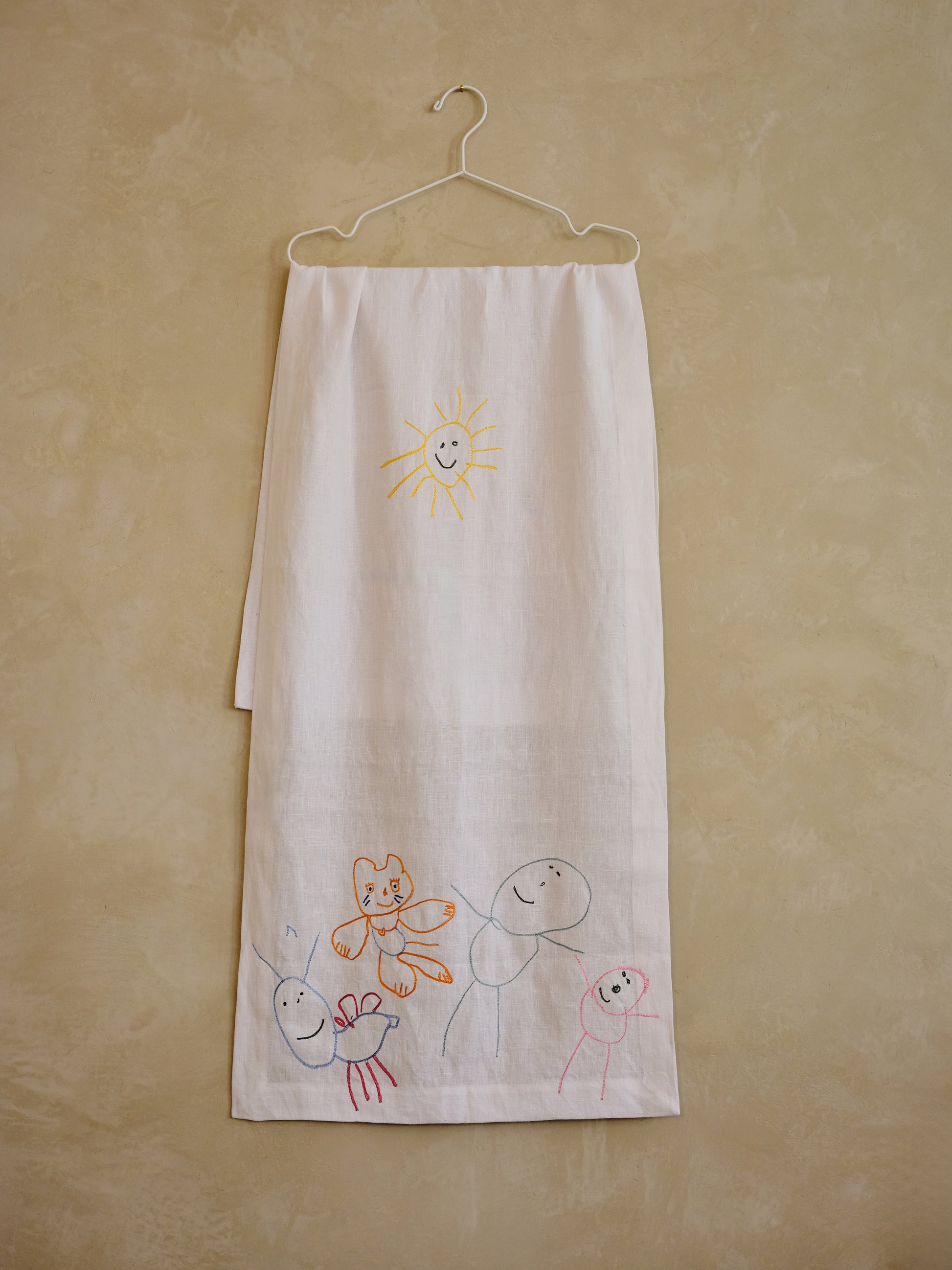 personalized linen gift, custom embroidered tablecloth, luxury family gift, heirloom textile, preserve kids drawing gift, children art embroidery, personalized family textile