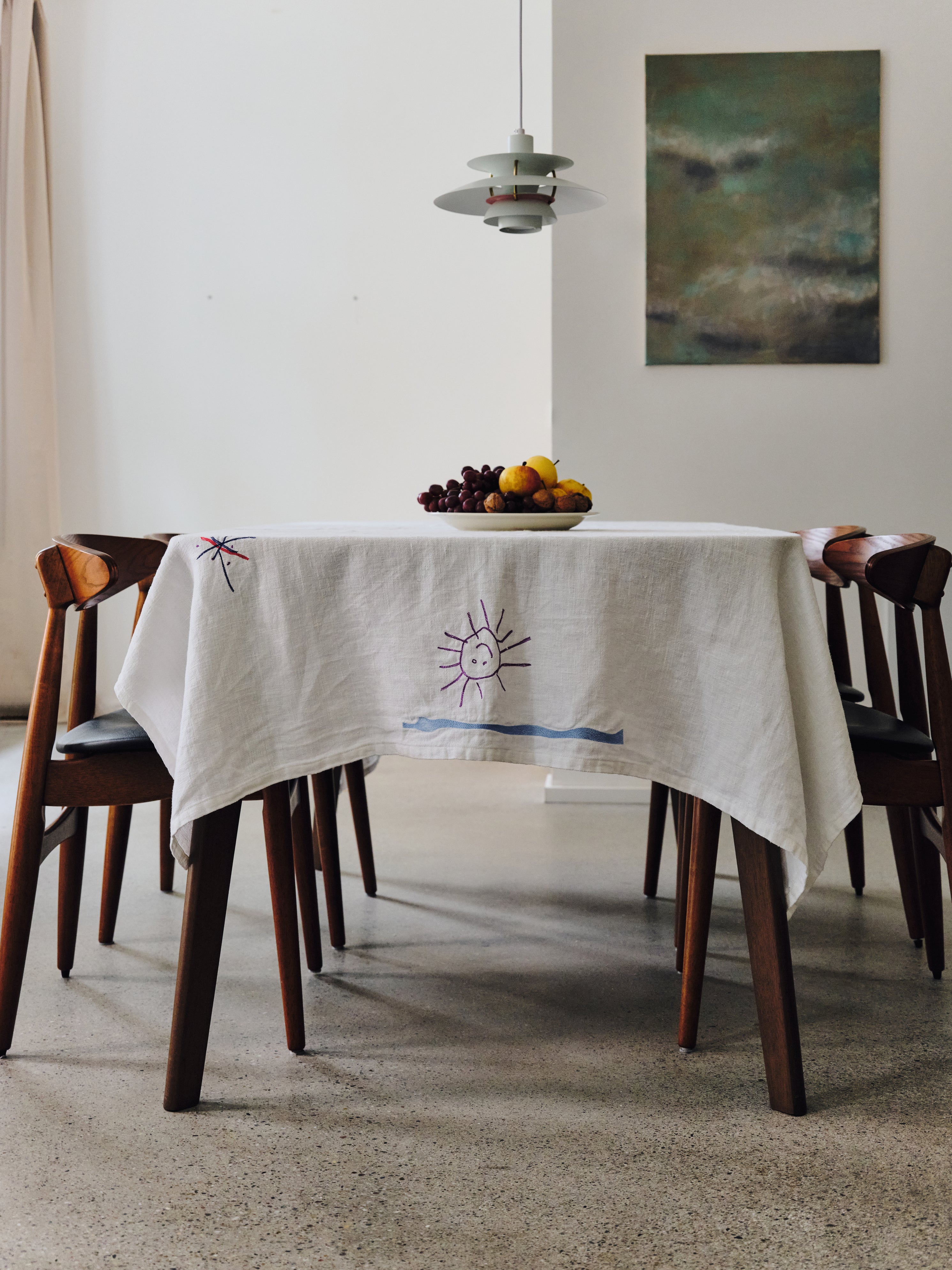 personalized linen gift, custom embroidered tablecloth, luxury family gift, heirloom textile, preserve kids drawing gift, children art embroidery, personalized family textile