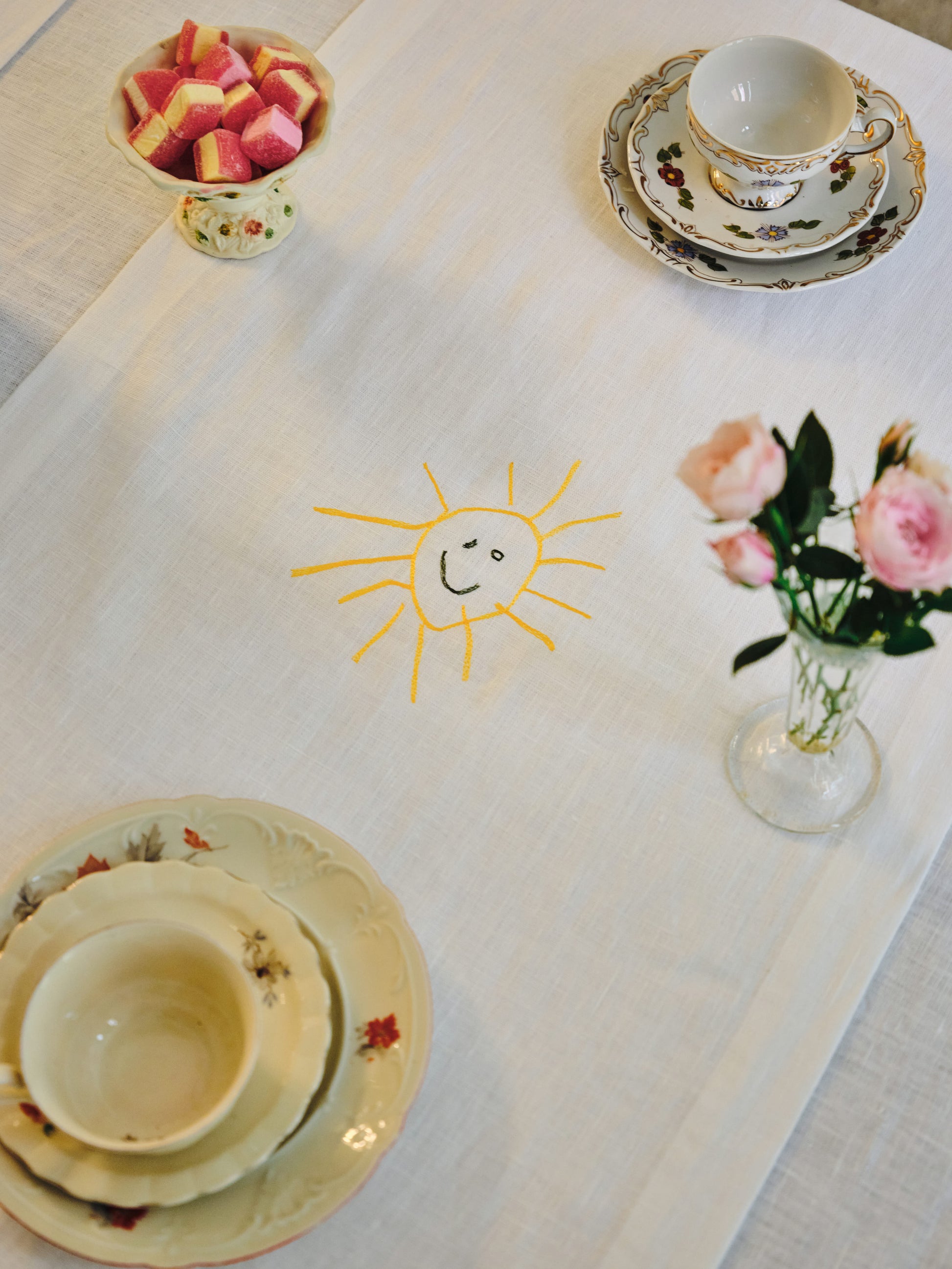 personalized linen gift, custom embroidered tablecloth, luxury family gift, heirloom textile, preserve kids drawing gift, children art embroidery, personalized family textile